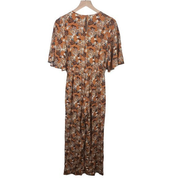 Band Of Gypsies Womens Brown Floral V Neck Short Futter Sleeve Jumpsuit Small - Picture 2 of 8